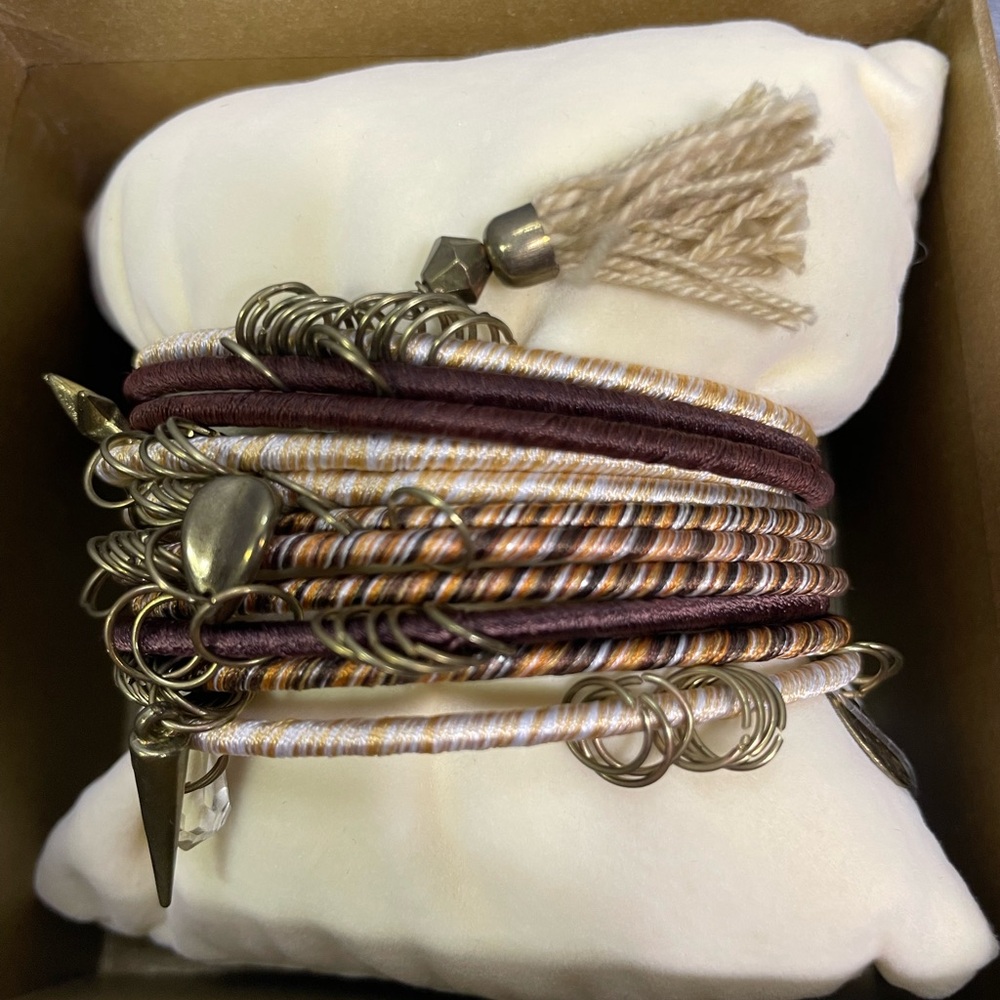 Lenox Earthtones Tassel Bangle Bracelets Stack New In Box Boho Festival Tribal
